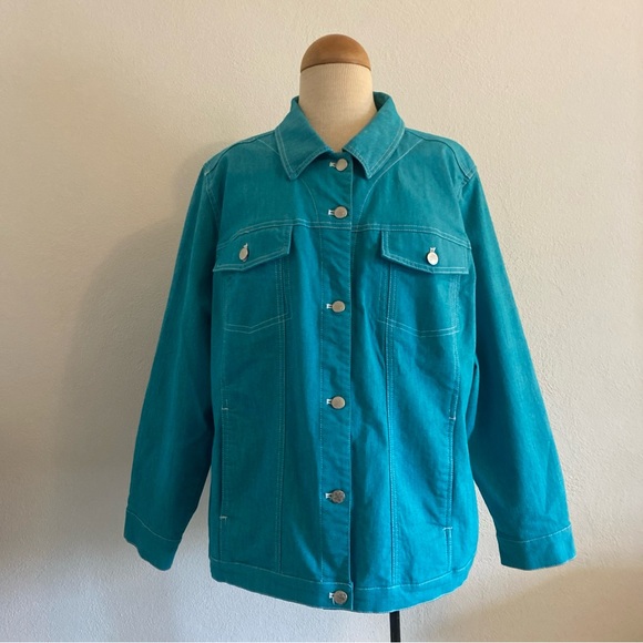 Denim&Co Turquoise Jean Jacket - Picture 1 of 5